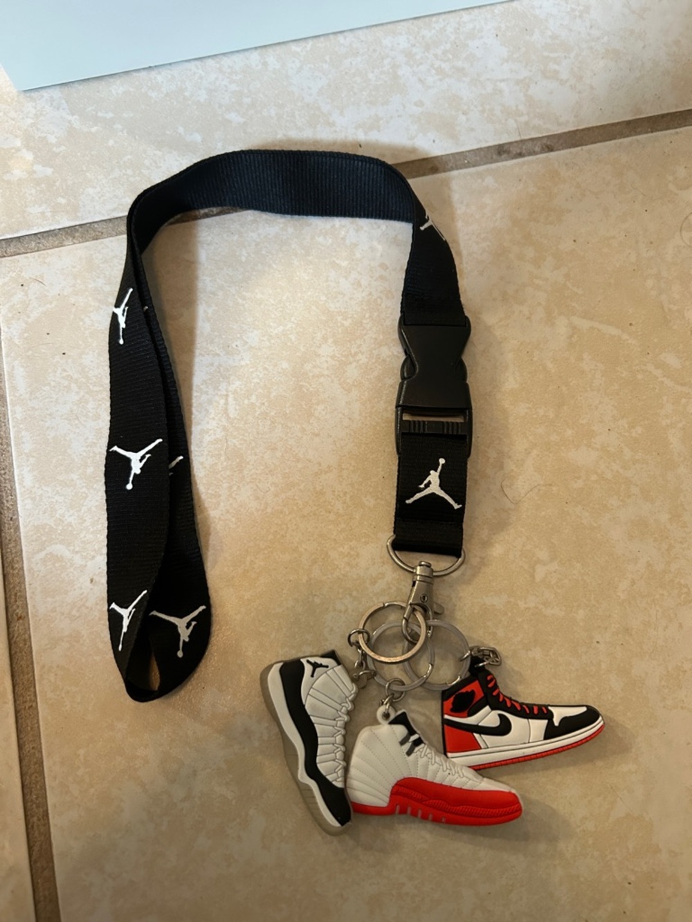 Jordan Black Lanyard with White Jumpman and Red-Accented Sneaker Charms